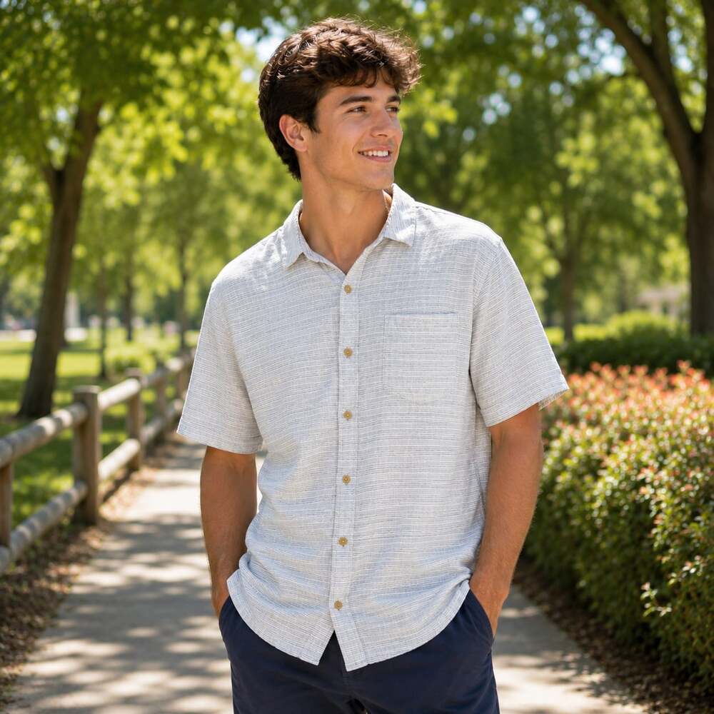 Marine Layer Mens Size XL Short Sleeve Stretch Stripe Shirt Blue White Coastal